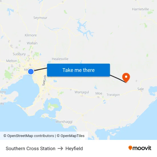 Southern Cross Station to Heyfield map