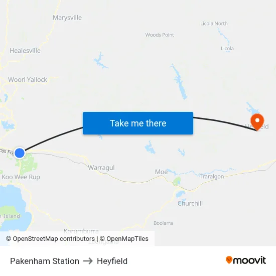 Pakenham Station to Heyfield map