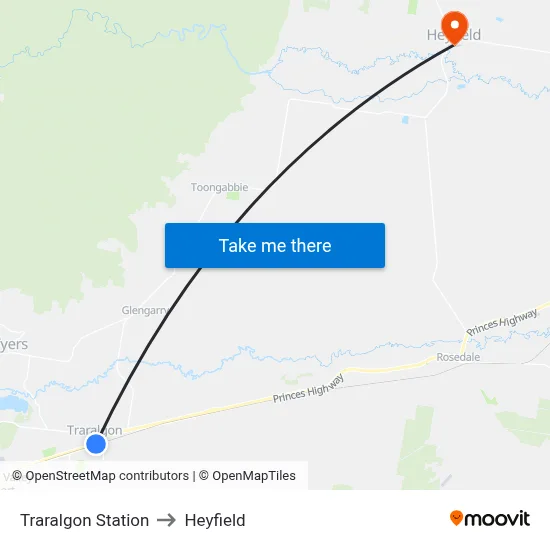 Traralgon Station to Heyfield map