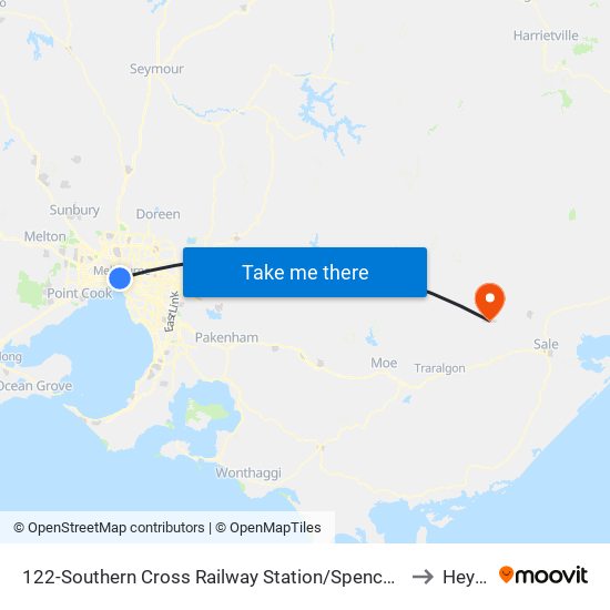122-Southern Cross Railway Station/Spencer St (Melbourne City) to Heyfield map