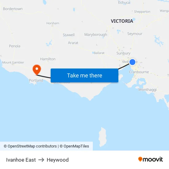 Ivanhoe East to Heywood map