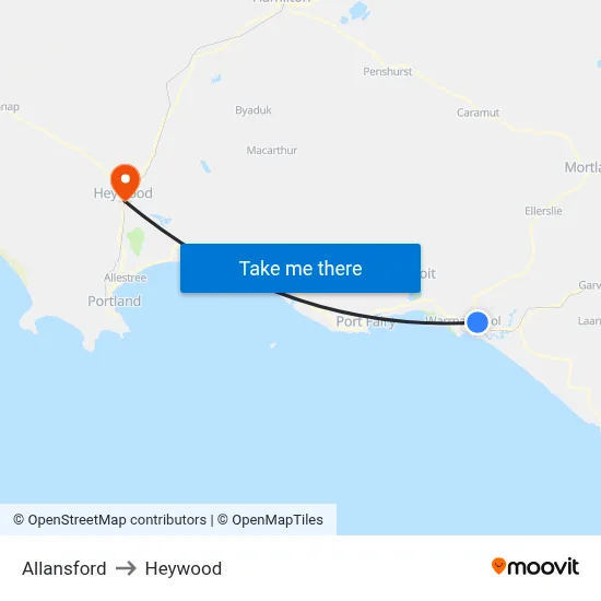 Allansford to Heywood map