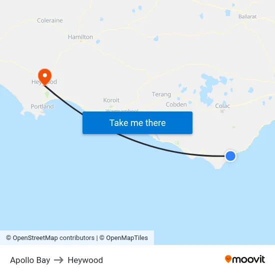 Apollo Bay to Heywood map