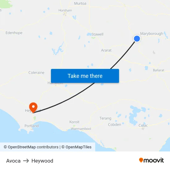 Avoca to Heywood map