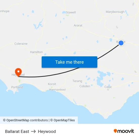 Ballarat East to Heywood map