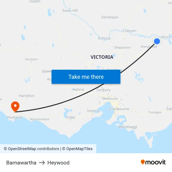 Barnawartha to Heywood map