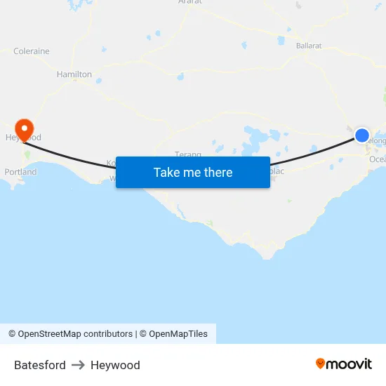 Batesford to Heywood map