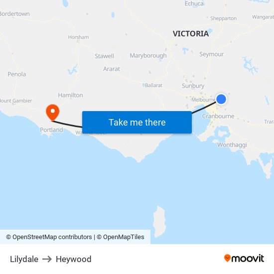 Lilydale to Heywood map