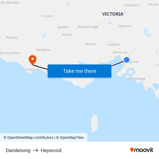 Dandenong to Heywood map