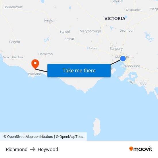 Richmond to Heywood map
