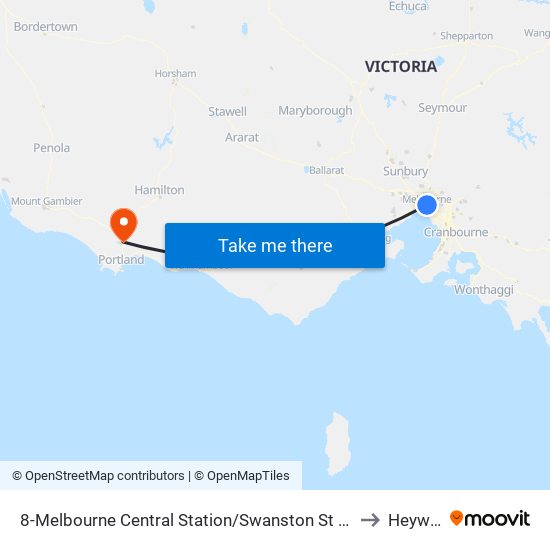 8-Melbourne Central Station/Swanston St (Melbourne City) to Heywood map