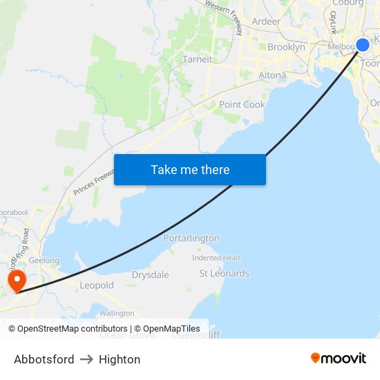 Abbotsford to Highton map