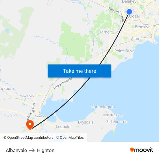 Albanvale to Highton map