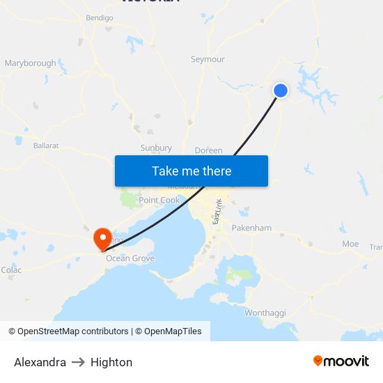 Alexandra to Highton map