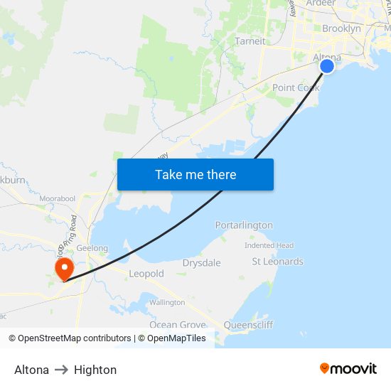 Altona to Highton map