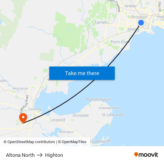 Altona North to Highton map