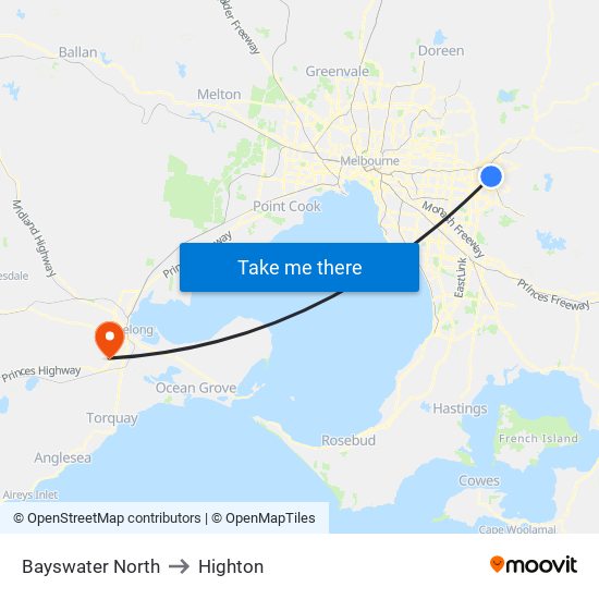 Bayswater North to Highton map