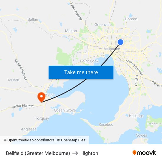 Bellfield (Greater Melbourne) to Highton map