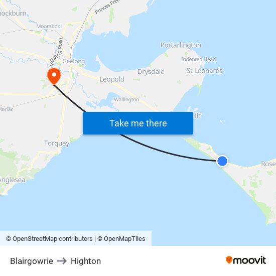 Blairgowrie to Highton map