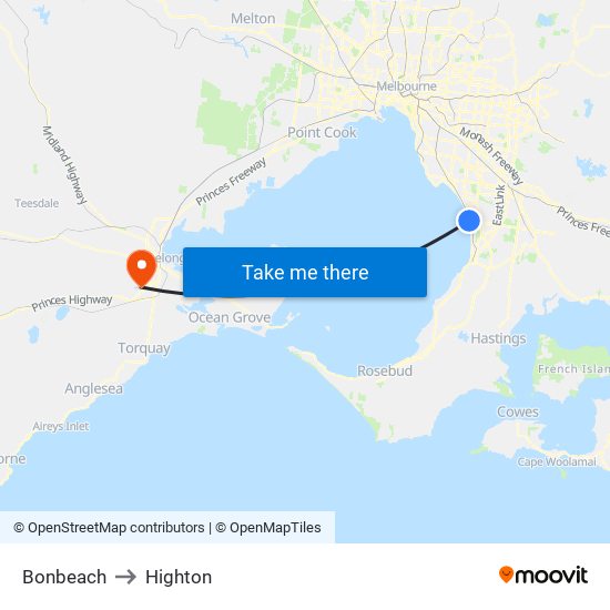 Bonbeach to Highton map