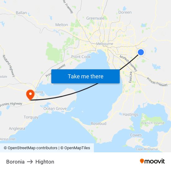 Boronia to Highton map