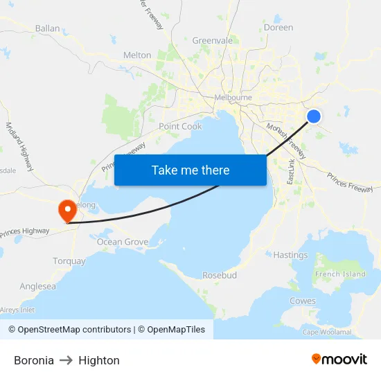 Boronia to Highton map