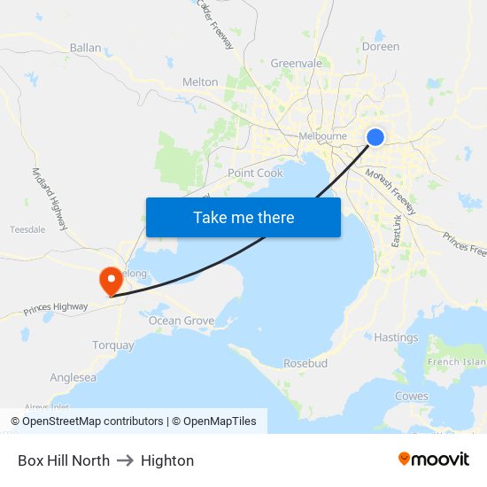 Box Hill North to Highton map