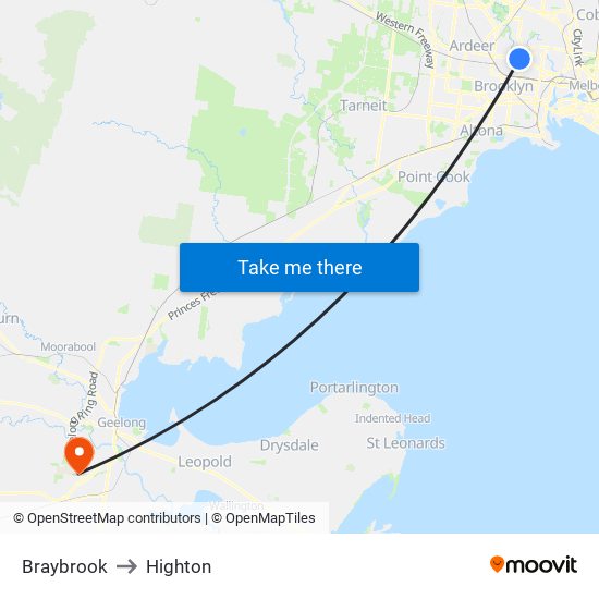 Braybrook to Highton map