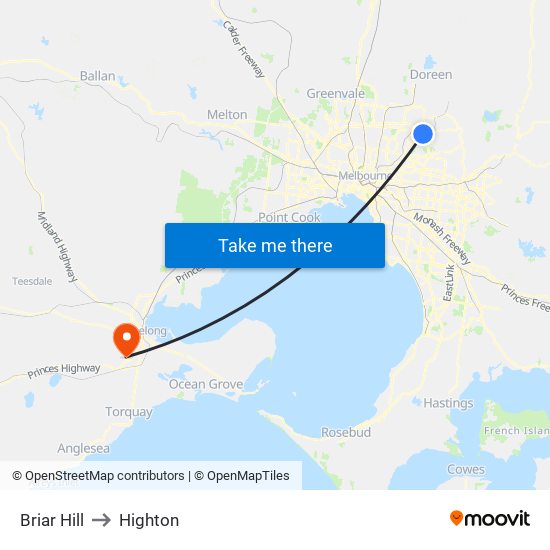 Briar Hill to Highton map