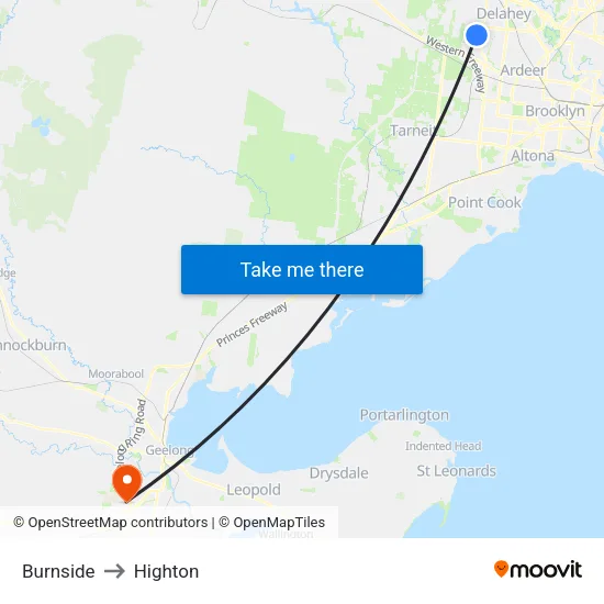 Burnside to Highton map