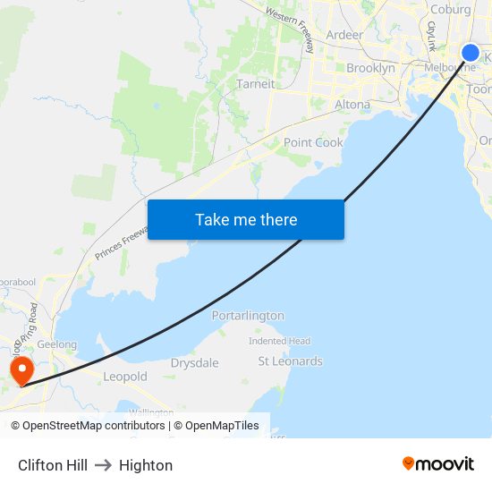 Clifton Hill to Highton map