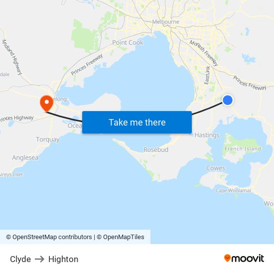 Clyde to Highton map