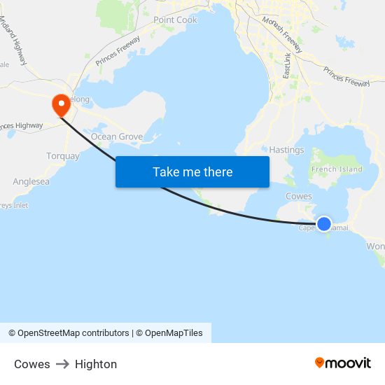 Cowes to Highton map