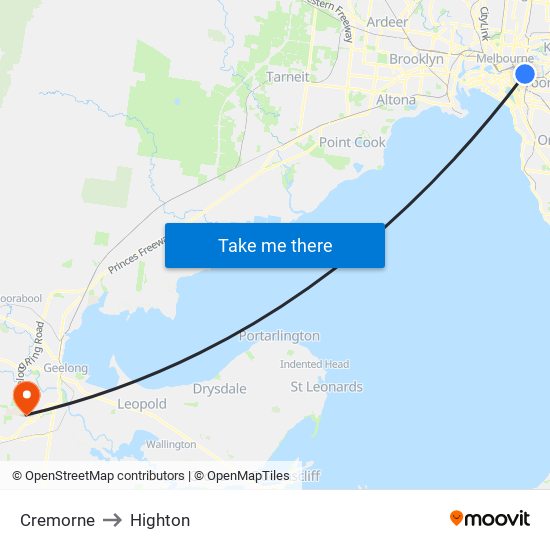 Cremorne to Highton map