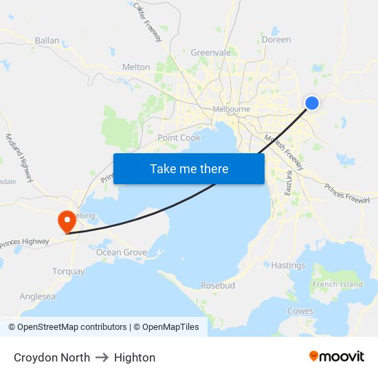 Croydon North to Highton map