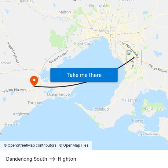 Dandenong South to Highton map