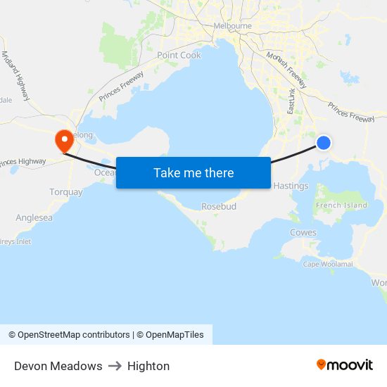 Devon Meadows to Highton map