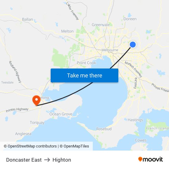 Doncaster East to Highton map