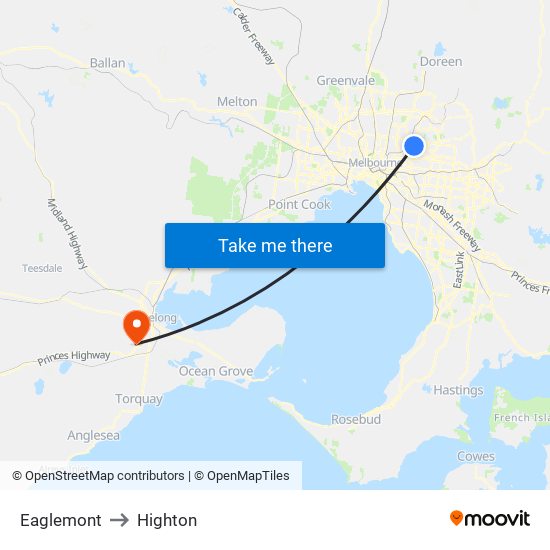 Eaglemont to Highton map