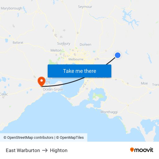 East Warburton to Highton map