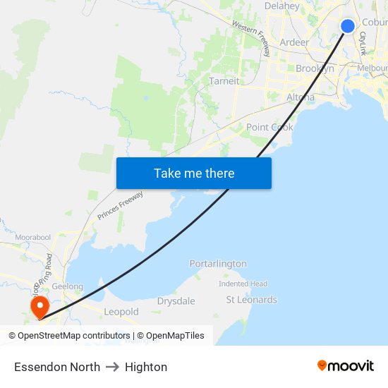 Essendon North to Highton map