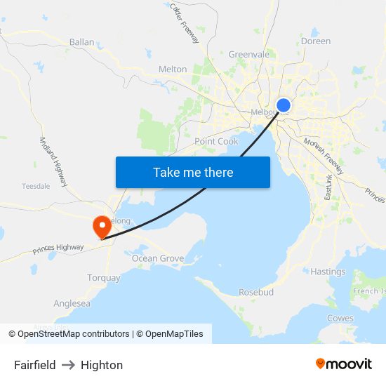 Fairfield to Highton map