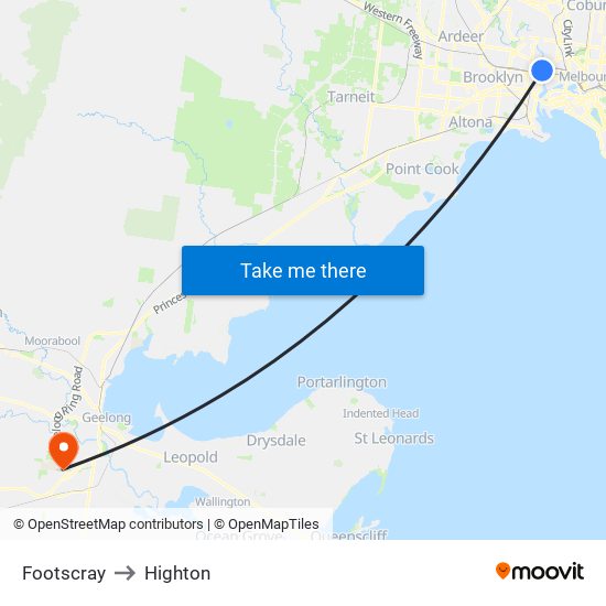 Footscray to Highton map