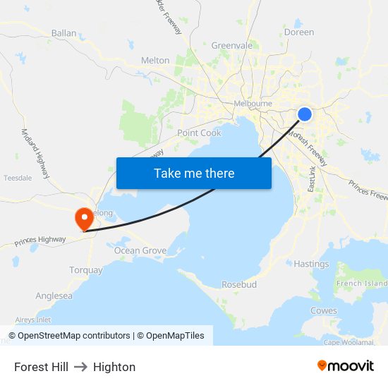 Forest Hill to Highton map