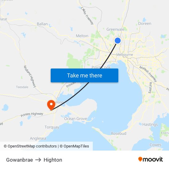 Gowanbrae to Highton map