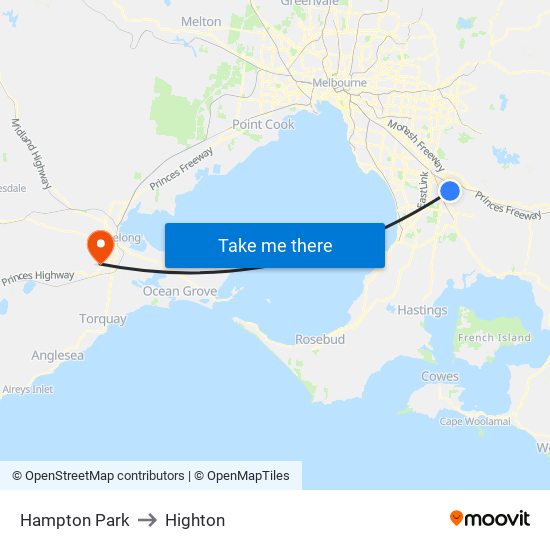 Hampton Park to Highton map