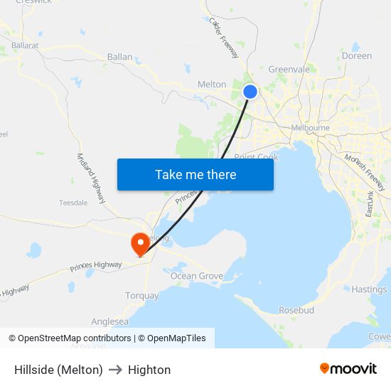 Hillside (Melton) to Highton map