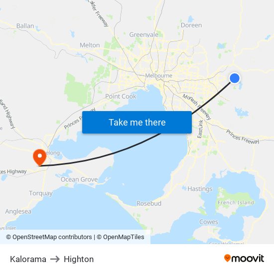 Kalorama to Highton map