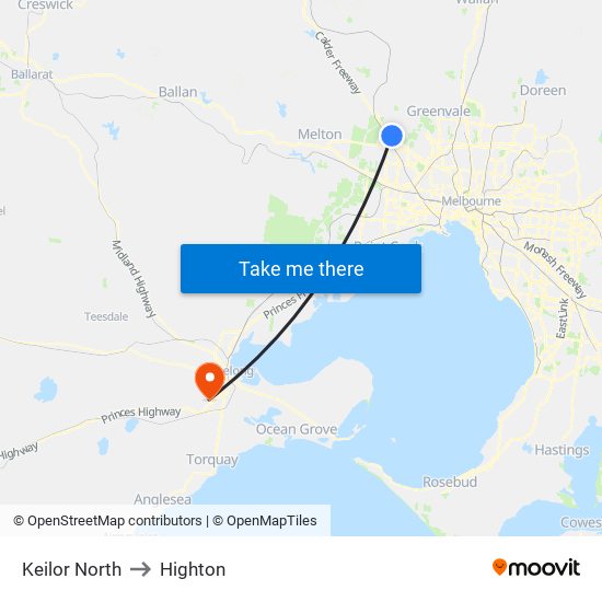 Keilor North to Highton map