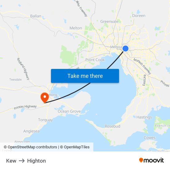 Kew to Highton map